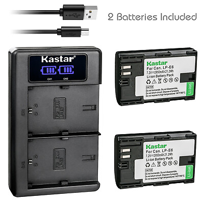 #ad Kastar 2 LP E6 Battery Charger for Canon EOS R 5D Mark II III IV 80D 70D 6D 7D $21.99
