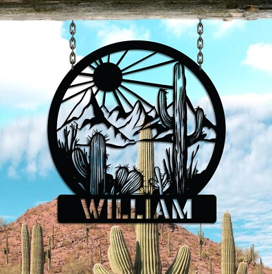 #ad Custom Cactus Desert Mountain Metal SignPersonalized Southwest Desert Name Sign $112.31