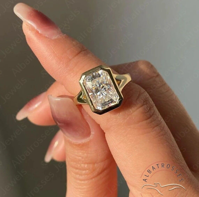 #ad 3.5 Carat Radiant Cut Lab Created Diamond Engagement Ring Bezel Set Gold Plated $140.74