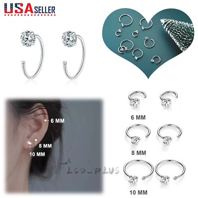 #ad Zirconia 999 Sterling Silver Earrings CZ Hoop Women Elegant Stud Jewelry 6 8 10M $4.95