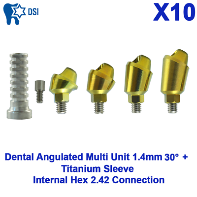 #ad 10x DSI Dental Angulated Multi Unit 1.4mm 30° Int Hex 2.42 Titanium Sleeve Set $629.90