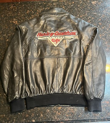 #ad Vintage Harley Davidson Black Leather Las Vegas Cafe Motorcycle Jacket $104.95