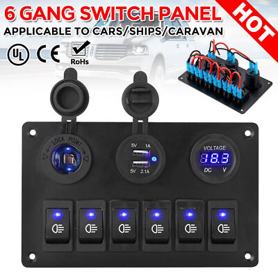 #ad 6 Gang 12V Switch Panel Control USB ON OFF LED Rocker Toggle For Car Boat Marine $27.99