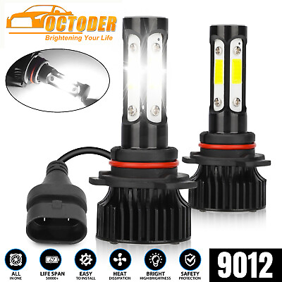 #ad Pair 4 sides 9012 LED Headlight Bulbs Kit High Low Beam Super Bright 6500K White $12.98