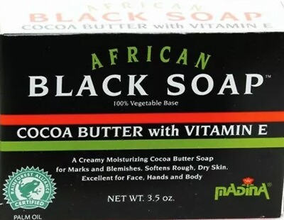 #ad 2 Bar Madina African Black Soap Cocoa Butter with Vitamin E 3.5 oz $14.98