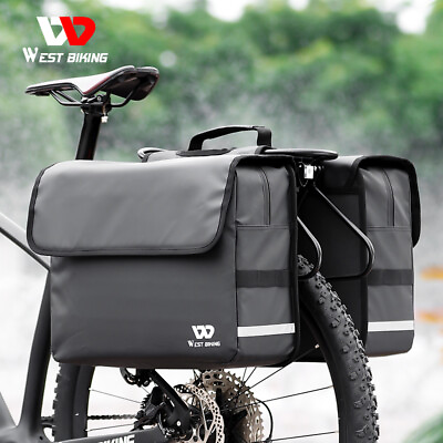 #ad WEST BIKING Waterproof Bike Double Pannier Bag Bicycle Rear Rack Pack Bag Black $29.68