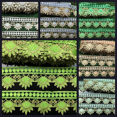 #ad Gpo Lace Trims Embroidery Nichtelastisch Application 2 5 8in Green Cream $3.23