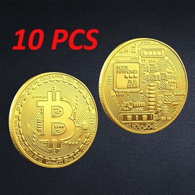 #ad 10PCS Bitcoin Coin Souvenir Art Collection BTC Gold Plated Coin Commemorative $8.98