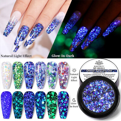 #ad 5g BORN PRETTY Glitter Sequins Luminous Nail Gel Polish Glow In The Dark UV Gel AU $5.03