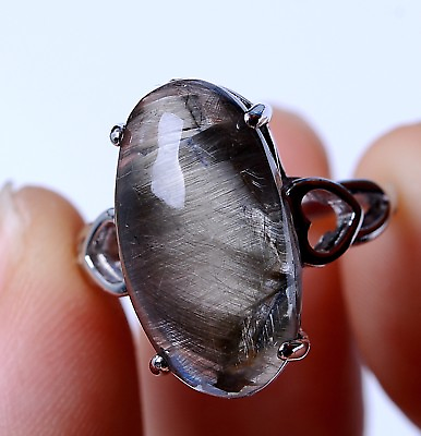 #ad #ad 22.80ct Natural Silver Rutilated Quartz Titanium Crystal Adjustable Silver Ring $299.99