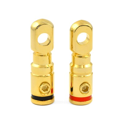 #ad 4 or 8 Gauge AWG Gold Plated Set Screw Power or Ground Ring Terminal Pair $7.50