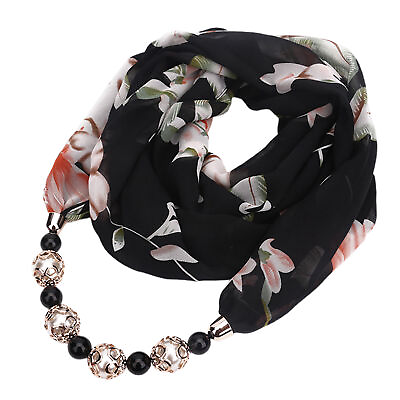 #ad Women Scarf Beads Pendant Floral Print Beads Pendant Necklace Scarf All matched $10.63
