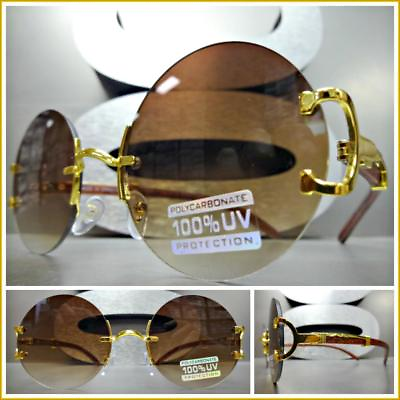 #ad Men Classy Sophisticated Elegant Retro Style SUN GLASSES Round Gold amp; Wood Frame $19.99