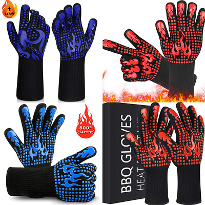 #ad US 1 2 Pair 1472℉ Extreme Heat Resistant Cook Oven Glove Silicone Grill BBQ Mitt $14.19