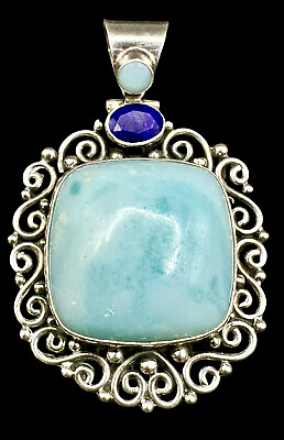 #ad Vtg BA SUARTI Lapis Lazuli Blue Chalcedony Sterling Silver Spiral Pendant 925 $75.00