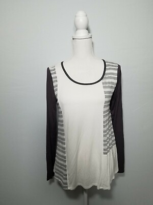 #ad Mystree Long Sleeve Gray amp; White Tshirt Open Knit Women#x27;s Size Medium $18.95