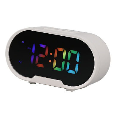 #ad L2S White Digital Clock LED Alarm Big Digits Color Display Dimmable $19.27
