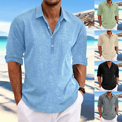 #ad Mens Summer Shirts Collared Button Up V Neck Casual Holiday Beach T Shirt Tops $20.92