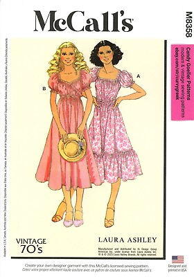 #ad McCall#x27;s M8358 LAURA ASHLEY Vintage 70s Wrap Dress Puff Sleeves Sz 16 24 UNCUT $10.95