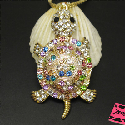 #ad Hot Fashion Color Bling Cute Turtle Animal Crystal Pendant Women Necklace Gift $3.95