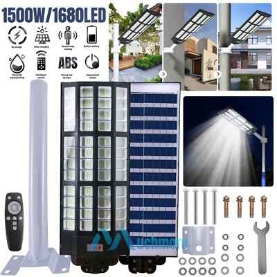 #ad LED Solar Street Light 1500W Super Bright Dusk to Dawn Radar SensorPoleRemote $99.57
