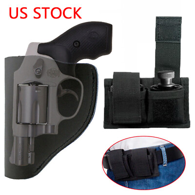 #ad Concealed Carry Revolver IWB Leather Holster with Double Speed Loader Belt Pouch $17.99