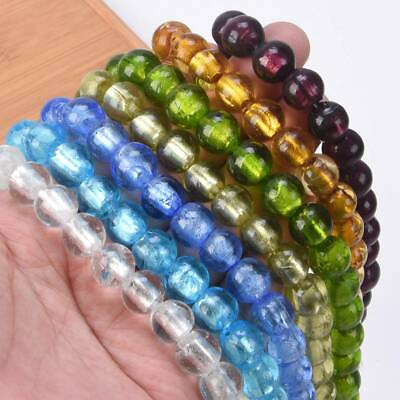 #ad 10pcs Round 8mm 10mm 12mm Foil Lampwork Glass Loose Beads for Jewelry Making $2.55