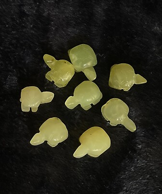 #ad 8 GREEN SERPENTINE FETISH BEAD TURTLES TORTOISES 1 INCH EACH HAND CARVED LOT NEW $8.95