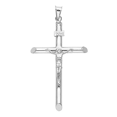 #ad Genuine Real 14K White Gold Cross Jesus Crucifix Religious Charm Pendant $257.64