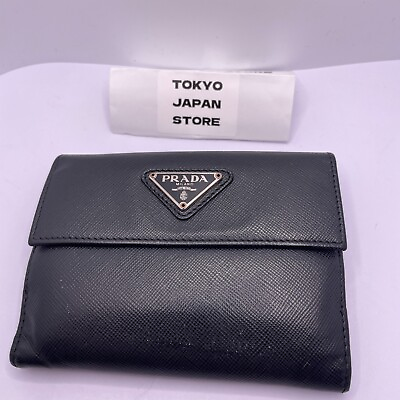 #ad Prada Saffiano Compact Wallet Purse M523A Black Auth 116 $80.00