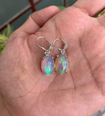 #ad Ethiopian Fire Opal Earrings Large Opal Stone Earrings 925 Sterling Silver $74.82