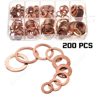 #ad 200pcs Copper Washer Gasket Set Flat Ring Seal Assortment Kit with Box M5 M22 $29.99