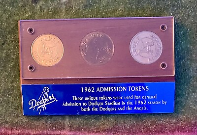 #ad 1962 LOS ANGELES DODGERS ADMISSION 3 TOKENS IN DISPLAY GRAND OPENING SEASON $499.00