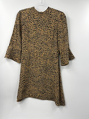 #ad HVN Tender Loving Care Dress Womens Tiger Print Bell Sleeve Mini Brown Size 6 $84.99