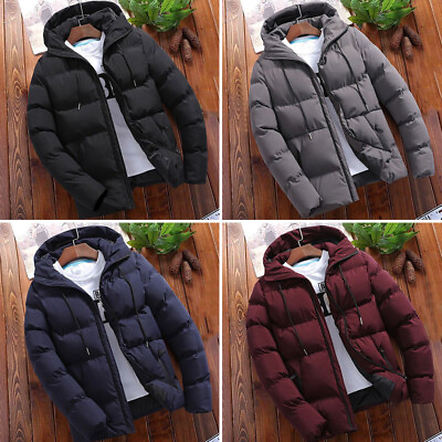 #ad Men Winter Warm Duck Down Jacket Ski Snow Thick Hooded Puffer Coat Parka Quilted $24.03