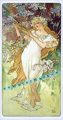 #ad The Seasons Spring 1896 Mucha Vintage Poster Print Retro Style Art Nouveau Lady $21.58