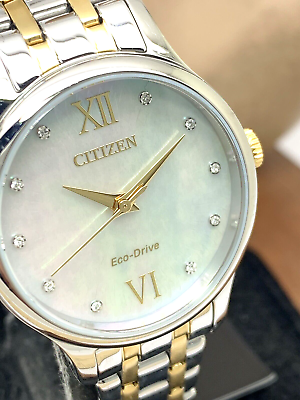 #ad Citizen Women#x27;s Watch EM0894 50D Eco Drive Mother of Pearl Dial Two Tone 30mm $112.50