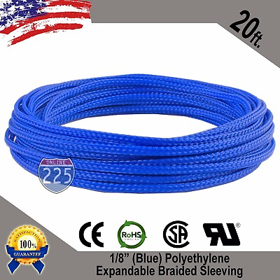 #ad 20 FT 1 8quot; Blue Expandable Wire Cable Sleeving Sheathing Braided Loom Tubing US $9.99