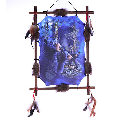#ad 22quot;x16quot; HIdden Black Bears Dream Catcher Wall Hang Decor Feathers Wood Frame $29.99