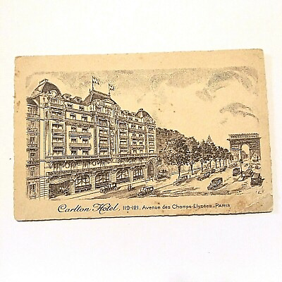 #ad Vintage Postcard Carlton Hotel Avenue des Champs Paris Classic Cars $3.56