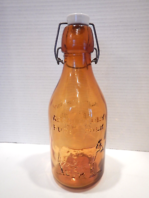 #ad 1965 Thatcher#x27;s Dairy 1 Quart Absolutely Pure Milk Amber Glass Bottle 11quot; Top $19.25