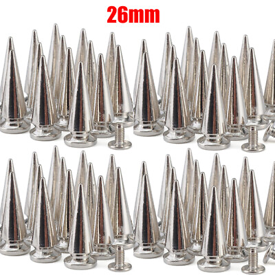 #ad 26mm Punk Cone Metal Spikes Rivets Studs Screw Back for Clothing Jacket Leather $7.99
