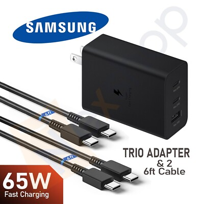 #ad Samsung 65W PD 3.0 Trio Power Adapter EP T6530 amp; 2x 6ft 100W USB C Cable $35.99