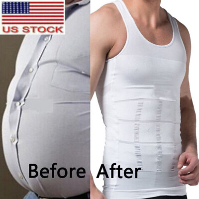 #ad Men Body Slimming Tummy Shaper Underwear Shapewear Shirt Waist Girdle Shirt Vest $14.79