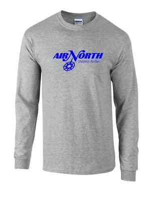 #ad Air North Blue Logo Canadian Yukon#x27;s Airline Sport Gray Long Sleeve T Shirt $23.99