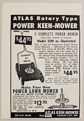 #ad 1952 Print Ad Atlas Rotary Power Lawn Mowers Model 50M Keen Mower Kansas CityMO $8.98