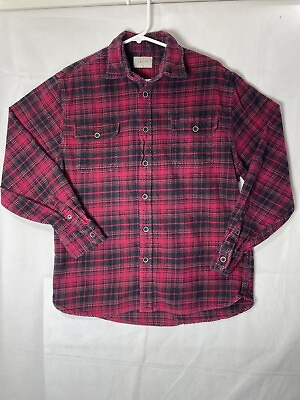 #ad Jachs Large Plaid Flannel Red Black Long Sleeve Button Up Buffalo Thick Flannel $16.88