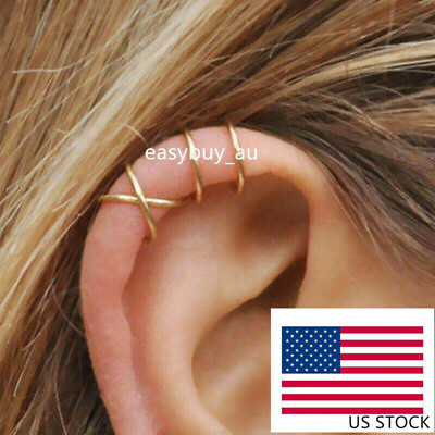 #ad 1 Pair REAL S925 Sterling Silver Ear Cuff Earring Cartilage No Pierce Minimalist $6.70