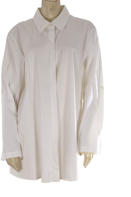 #ad LAFAYETTE 148 New York White Collared Long Sleeve Pleated Long Shirt Size XL $49.99