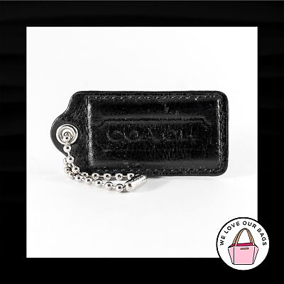 #ad 2.5quot; Large COACH BLACK LEATHER Nickel Key Fob Bag Charm Keychain Hang Tag $12.99
